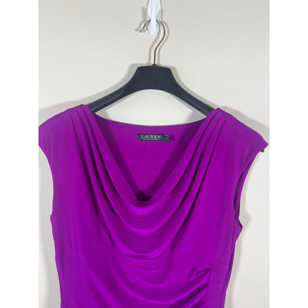 Ralph Lauren Jersey Cowl‎ Neck Dress Chic Body Skimming Waist Ruching 14 Purple - Picture 3 of 8